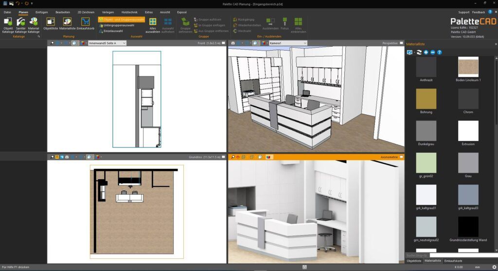 Screenshot der Planung der Arztpraxis aus Palette CAD- (Palette CAD Erfahrung)