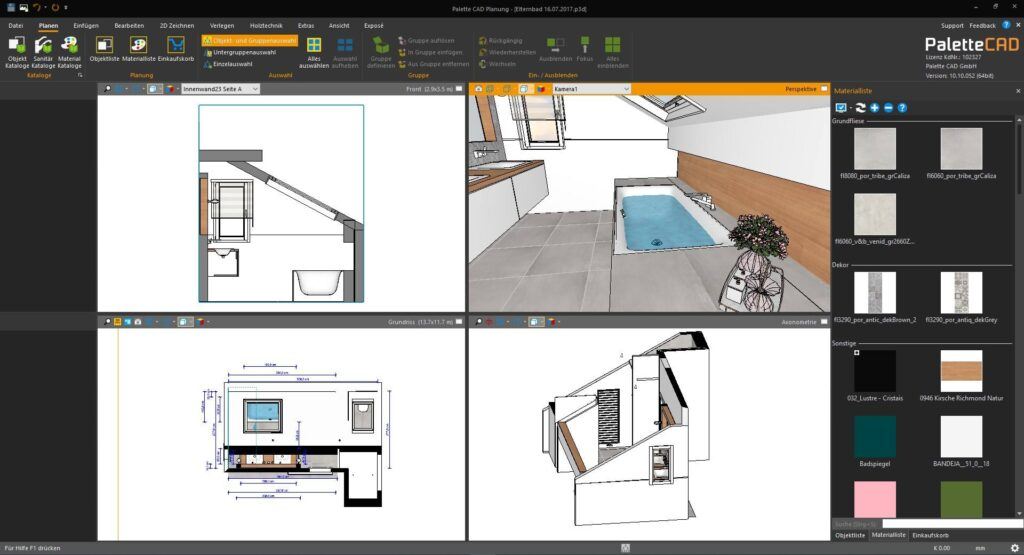 Screenshot der Badplanung in Palette CAD- CAD-Planung Bäder Badplanung 