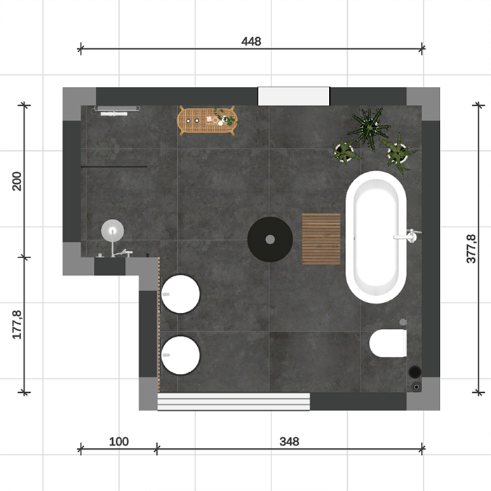 Grundriss-Ansicht eines Badezimmers in Palette Rooms