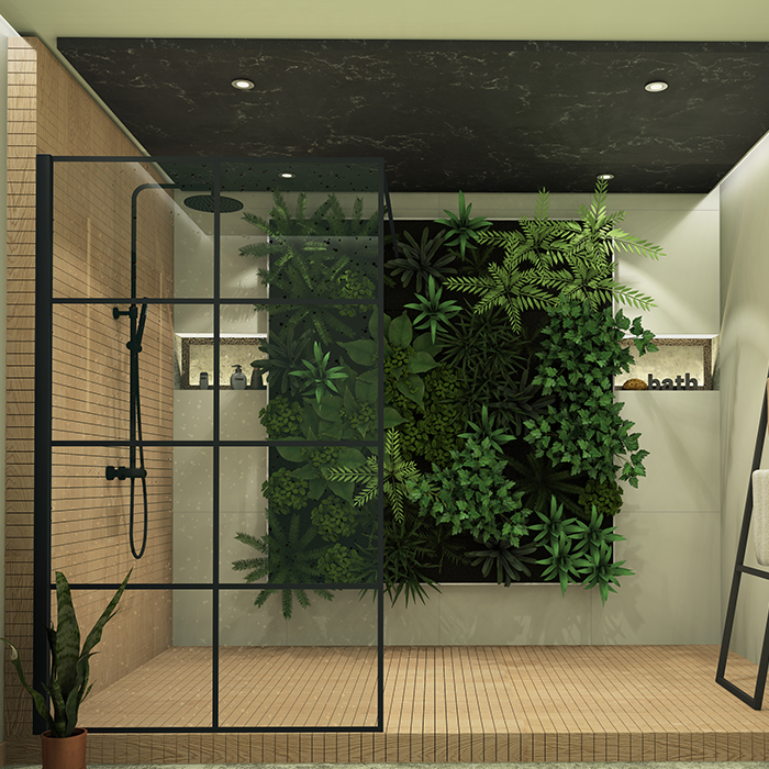 Palette CAD Visualisierung mit Pflanzenwand in Badezimmer