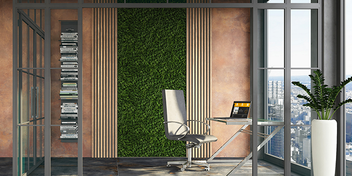 Palette CAD Visualisierung mit vertikalem Garten in Büroraum