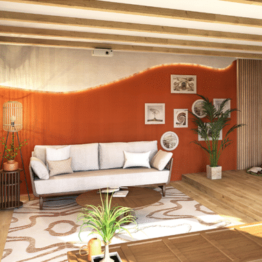 Individuelle Wandgestaltung im Interior Design mit Wellenform und Beleuchtung in Palette CAD