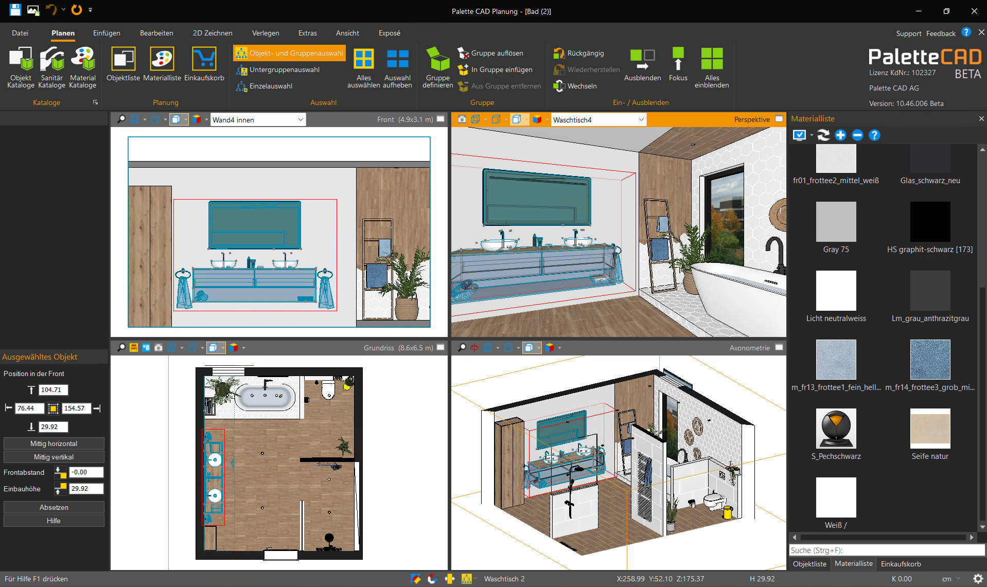 Materialliste in Palette CAD