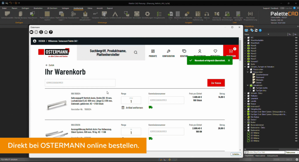 Beschläge lassen sich in Palette CAD direkt über den OSTERMANN Online-Shop und weitere Shops bestellen.
